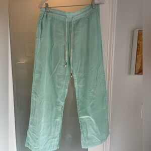 Billabong Cotton Beach Pants Girls Size 10 Drawstring Waist Aqua Green Wide Leg